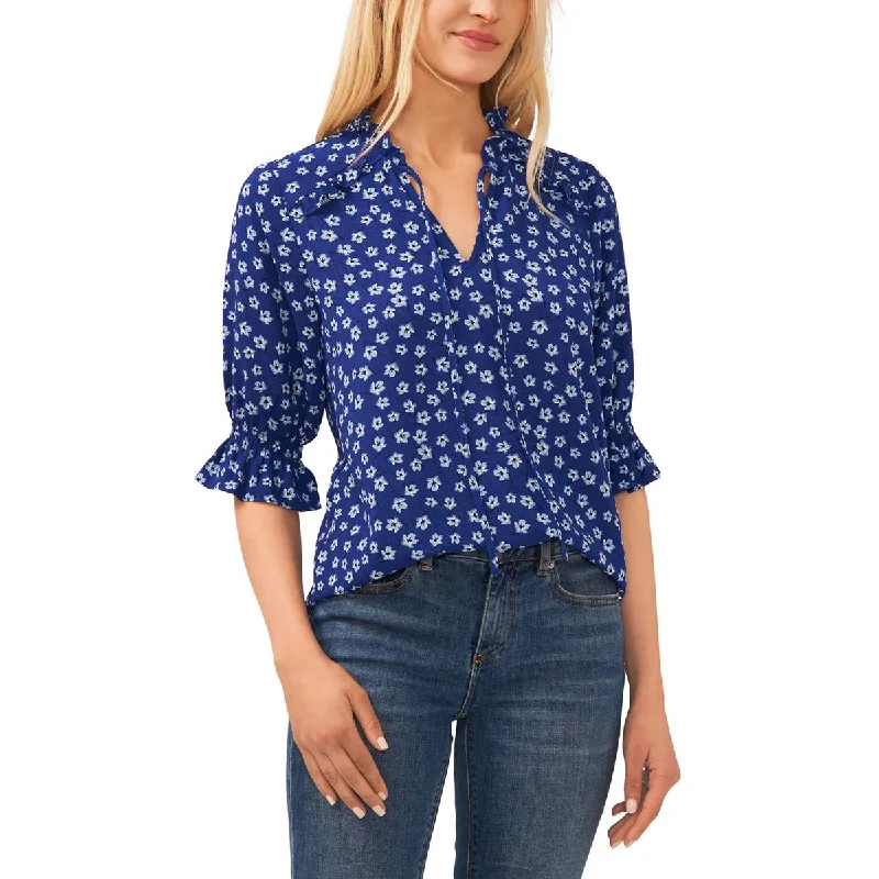 CeCe Womens Tie Neck 3/4 Sleeve Blouse Lightweight Tunic Blouse