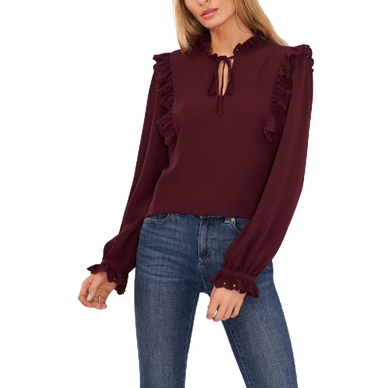 CeCe Womens Tie-Neck Ruffled Blouse Versatile Layering Blouse