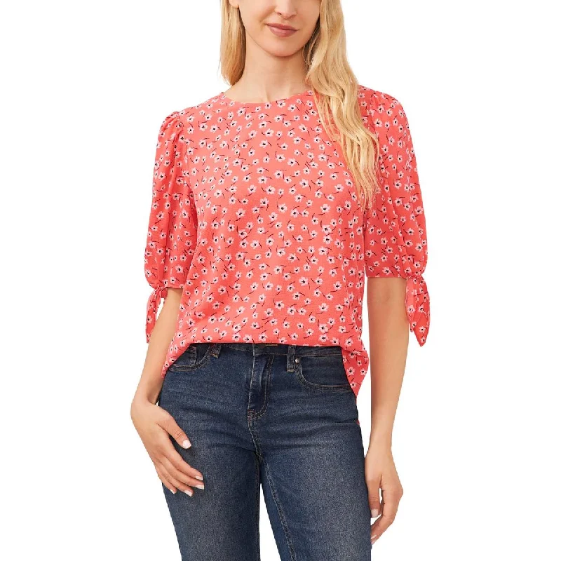 CeCe Womens Tie Sleeve Floral Print Blouse Lightweight Floral Blouse