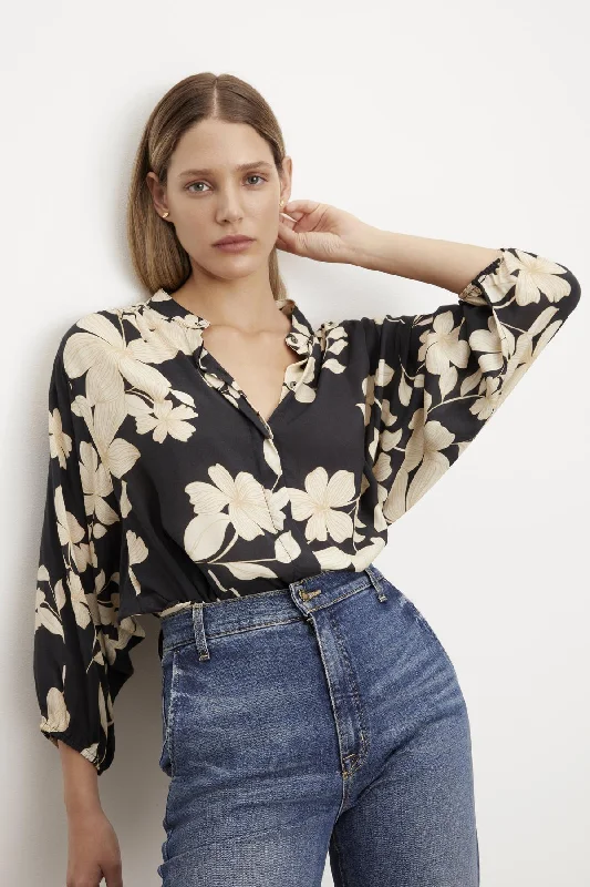 DESTINA PRINTED BUTTON-UP BLOUSE Ruffled Neck Blouse