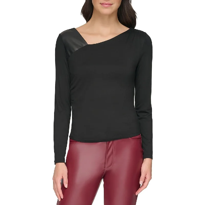 DKNY Womens Asymmetrical Long Sleeve Blouse Modern Oversized Blouse
