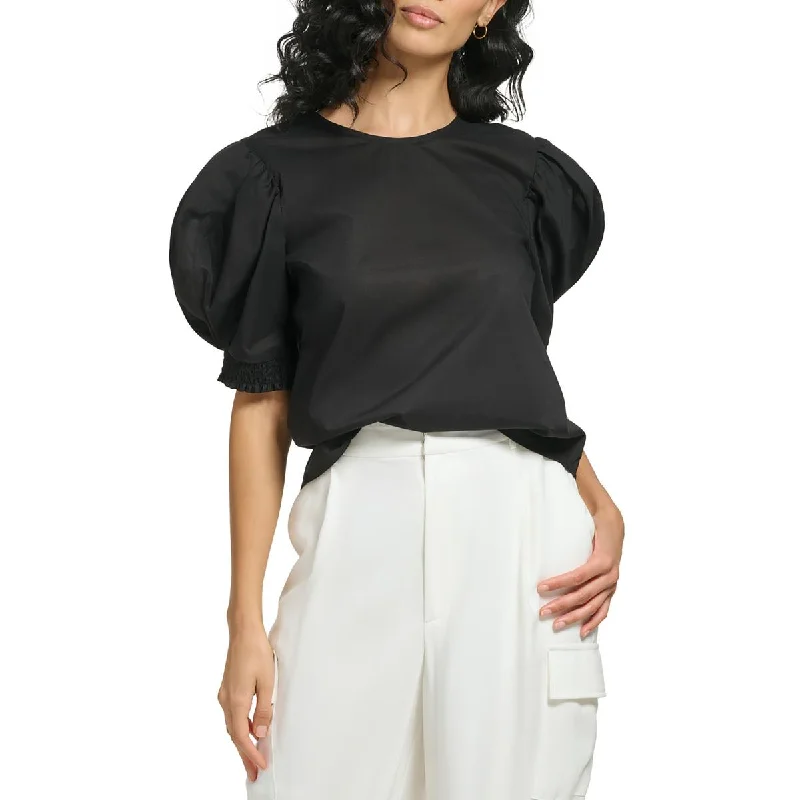 DKNY Womens Puff Sleeve Solid Blouse Lightweight Floral Blouse