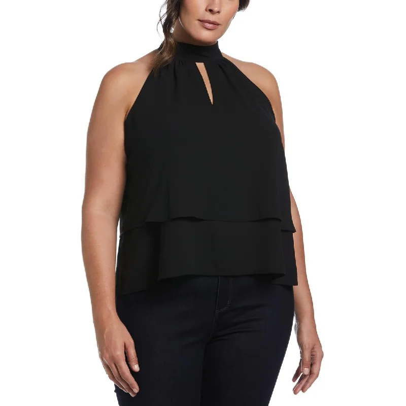Ella Rafaella Womens Plus Keyhole Sleeveless Blouse Balloon Sleeve Blouse