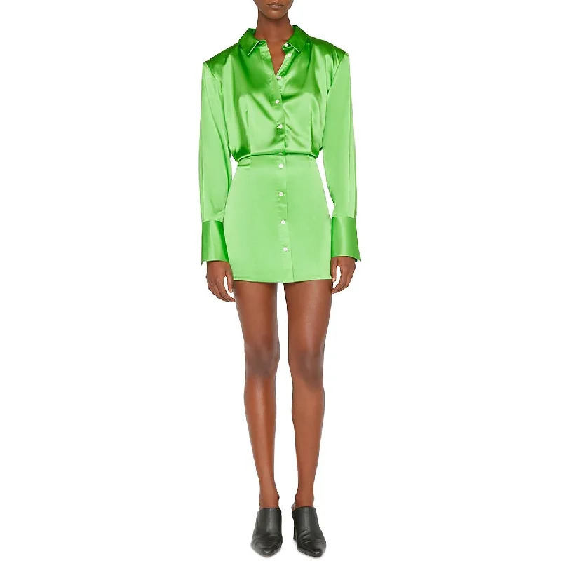 FRAME Womens Button Down Silk Blouse High Neck Blouse