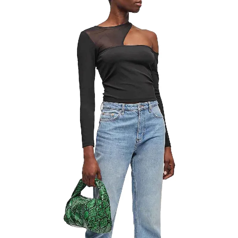 French Connection Womens Mesh Inset Mesh Blouse Elegant Embroidery Blouse