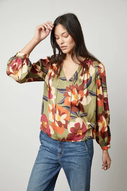 ISRA PRINTED V-NECK BLOUSE Feminine Satin Blouse