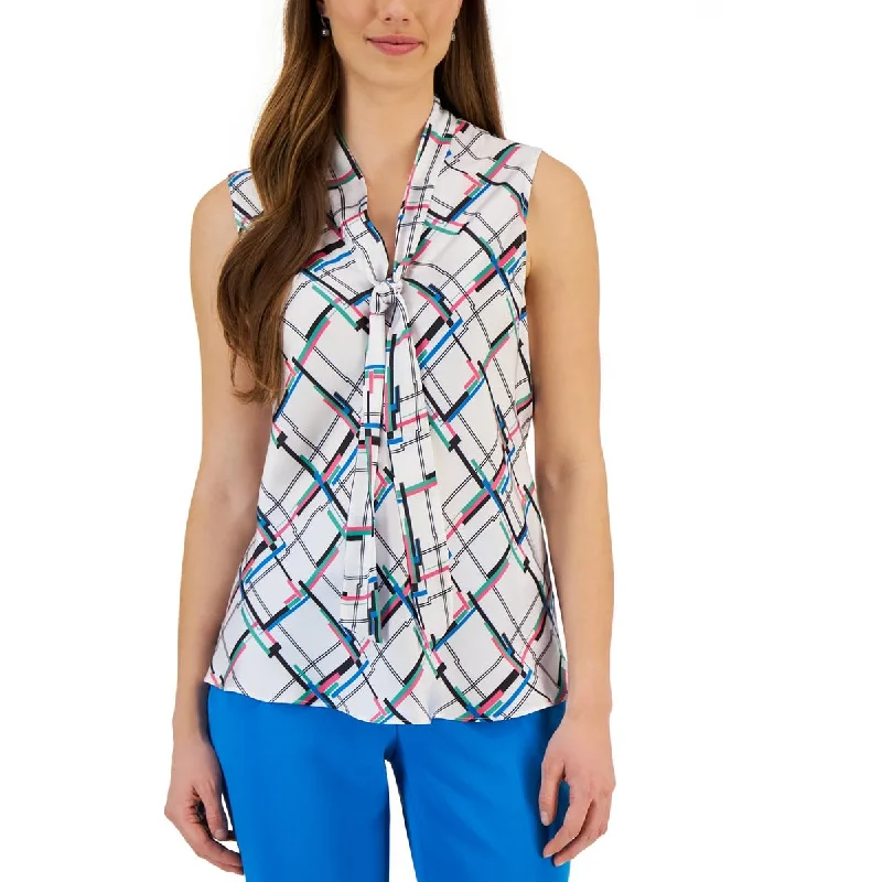 Kasper Womens Petites Printed Blouse Casual Relaxed Fit Blouse