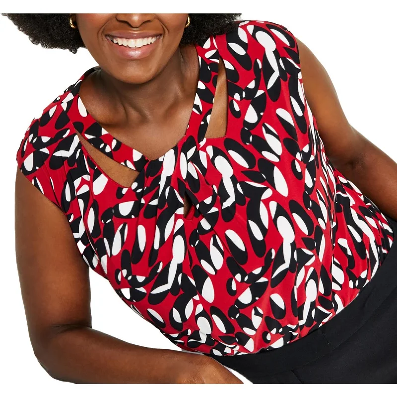 Kasper Womens Plus Cap Sleeve Cut-Out Blouse Smart Casual Blouse