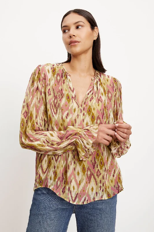 KATHY PRINTED V-NECK BLOUSE Feminine Pastel Blouse