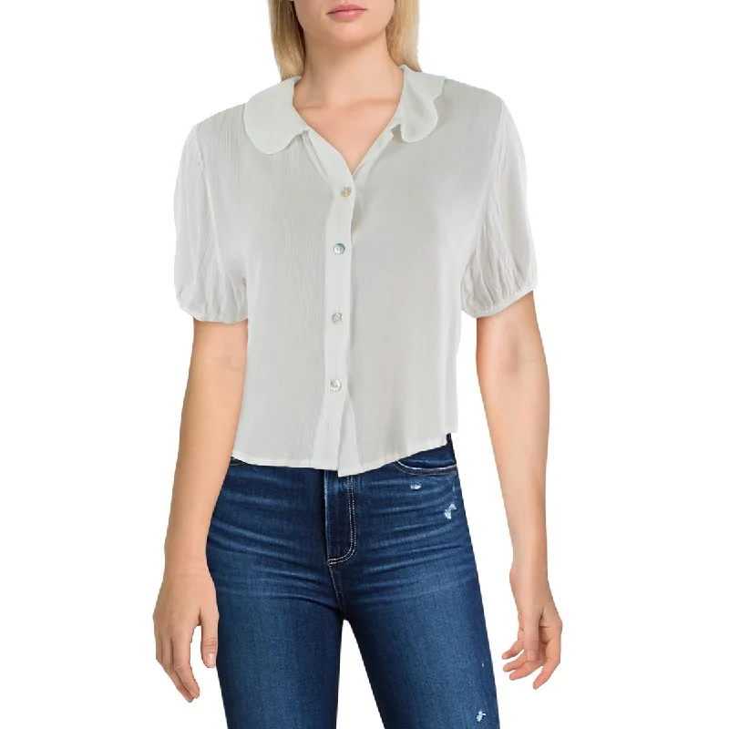 Kingston Grey Womens Juniors Textured Peter Pan Collar Blouse Textured Cotton Blouse