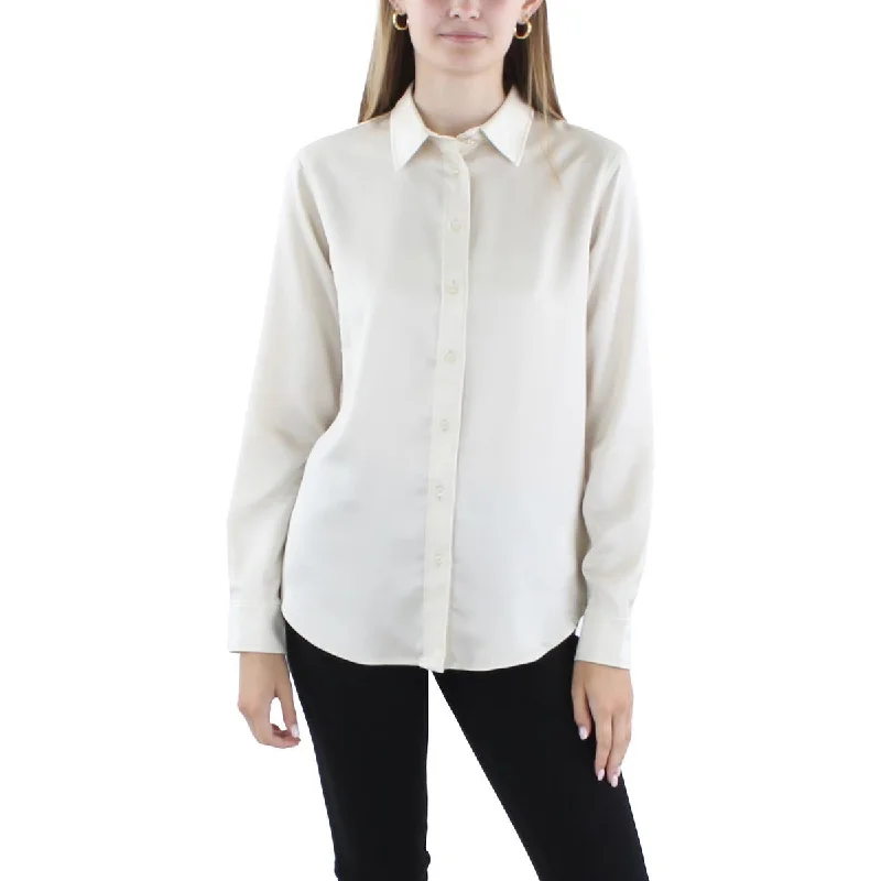 Lauren Ralph Lauren Womens Adjustable Sleeve Blouse Button-Down Top Loose Fit Blouse