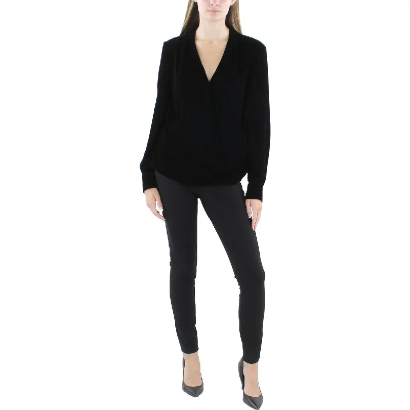 Lauren Ralph Lauren Womens Surplice Holiday Blouse High Neck Blouse