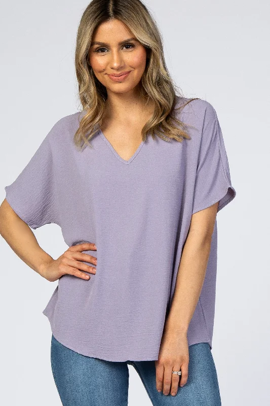 Lavender Short Sleeve Blouse Balloon Sleeve Blouse