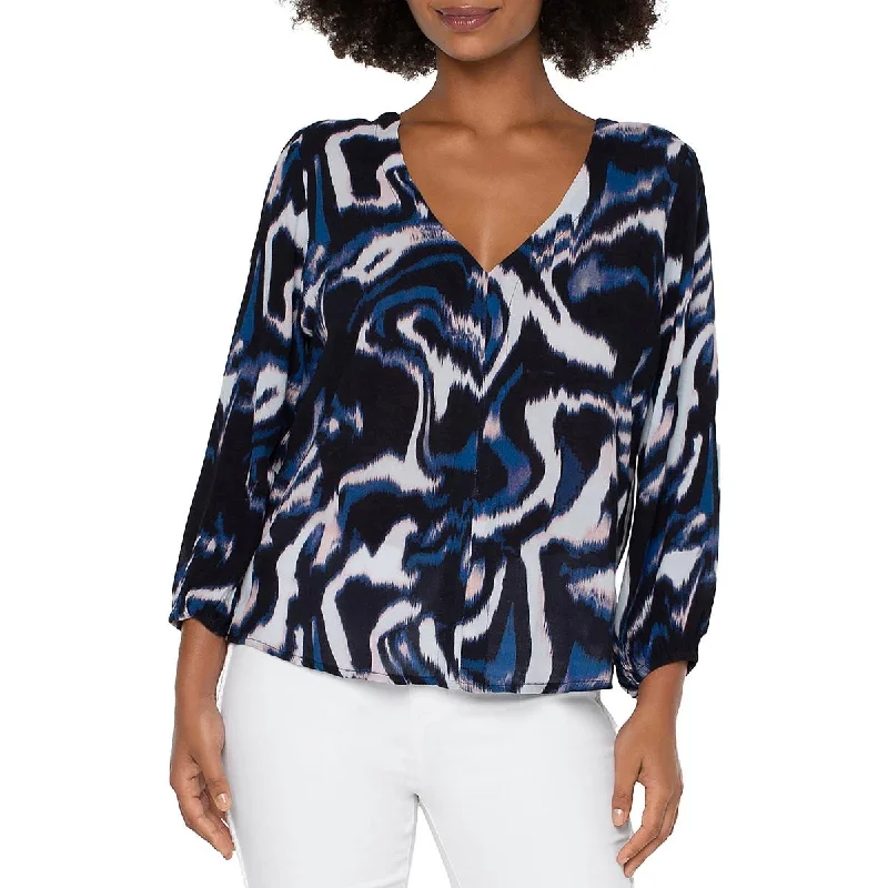Liverpool Womens Printed Double V Neck Blouse Chic Wrap Blouse