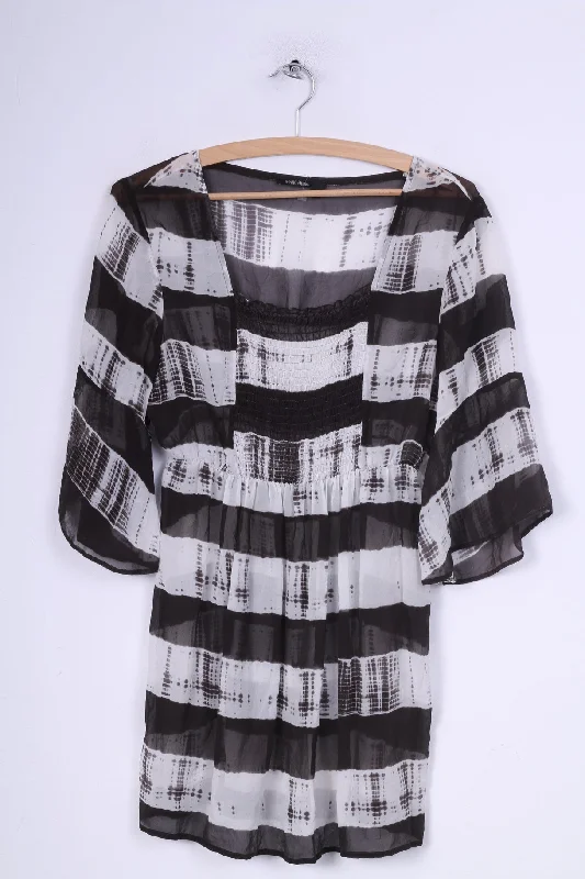 Marc Aurel Womens 38 M Blouse Transparent Tunic One Striped Brown/White Summer Short Sleeve Casual Relaxed Fit Blouse
