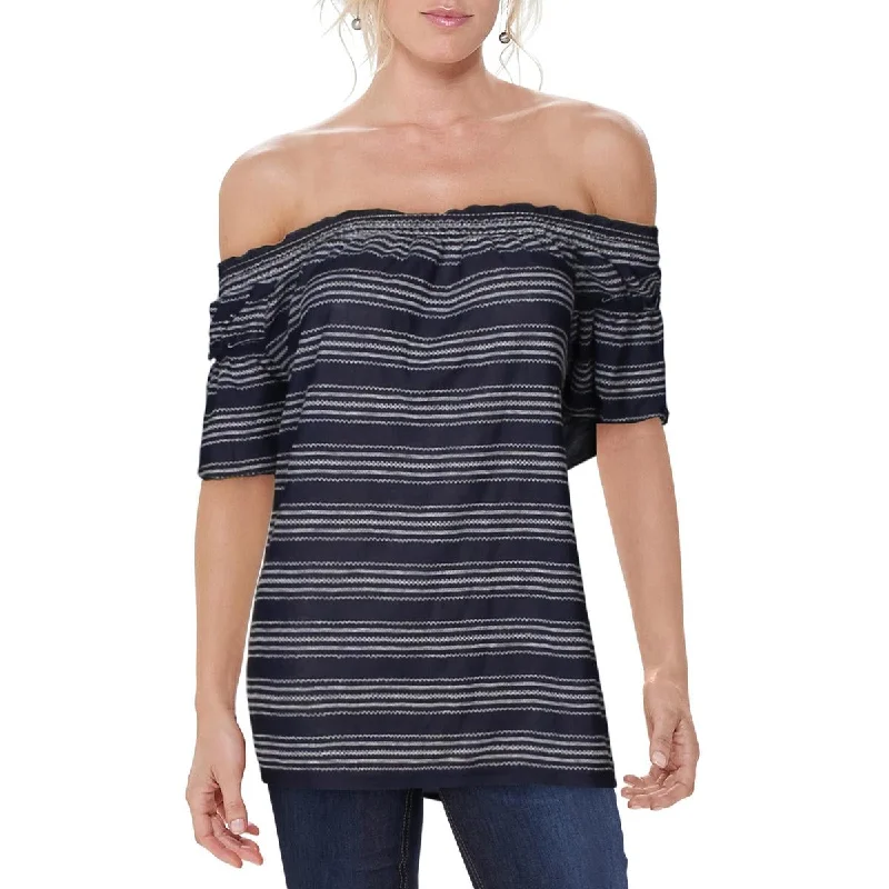 Max Studio Womens Ruffled Off-The-Shoulder Blouse Chic Sleeveless Blouse