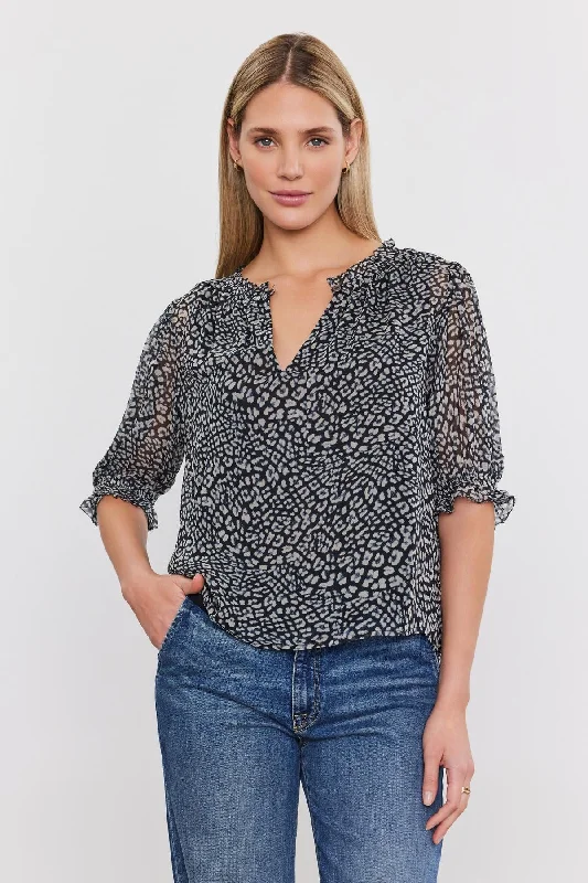 MISSY PRINTED BOHO BLOUSE Off-Shoulder Wrap Blouse