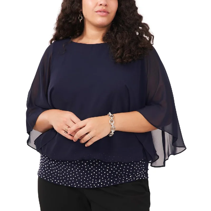 MSK Womens Plus Embellished Banded-Hem Blouse Elegant Embroidery Blouse