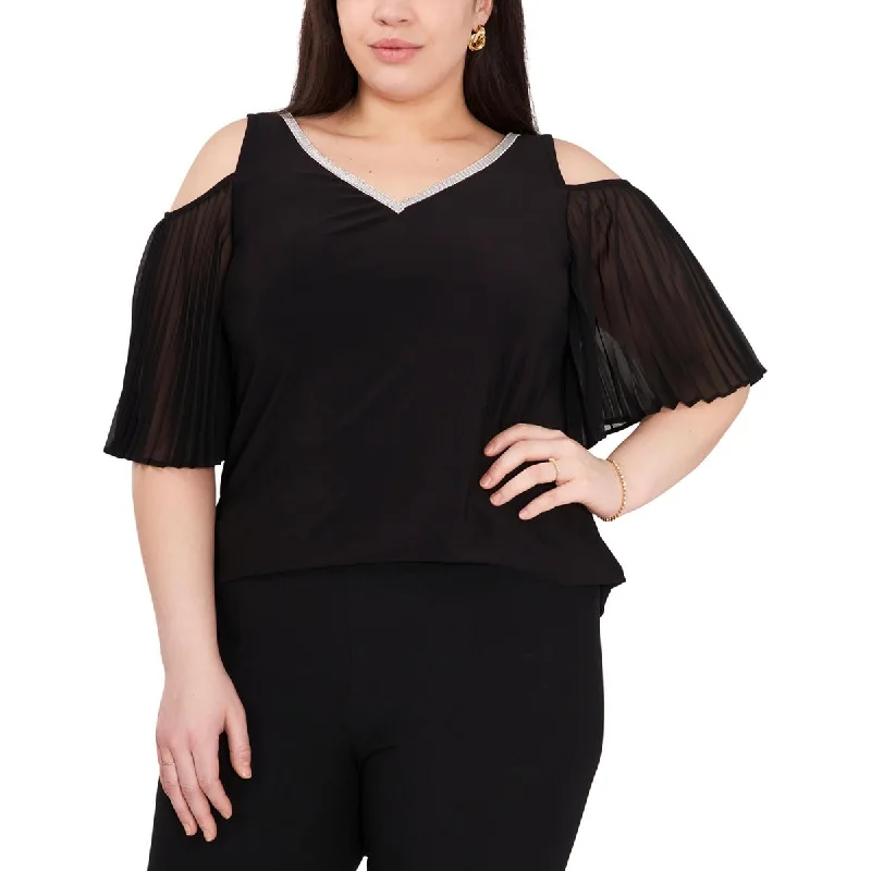 MSK Womens Plus Embellished Pleated Blouse Smart Casual Blouse