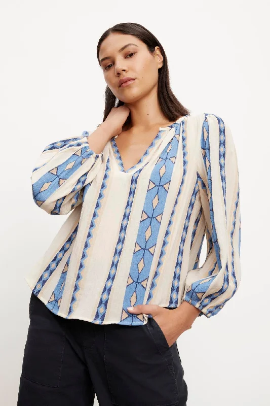 NANNI JACQUARD V-NECK BLOUSE Lightweight Linen Blouse