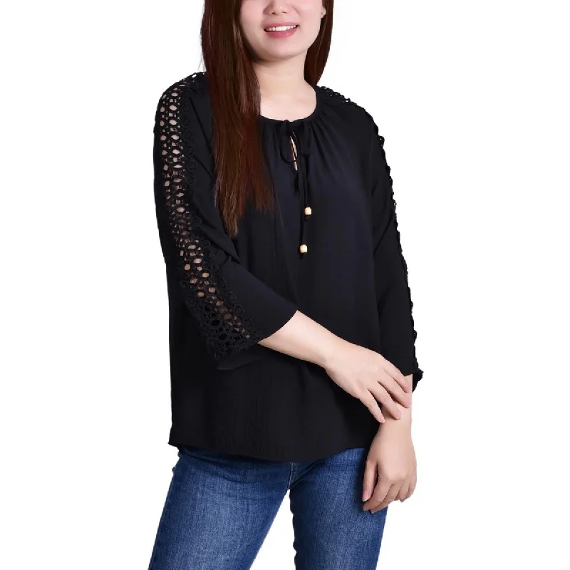 NY Collection Womens Petites Crochet Blouse Elegant Office Blouse