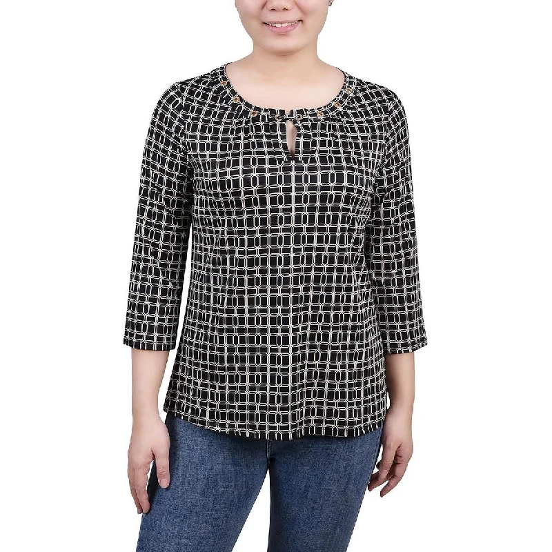 NY Collection Womens Petites Grommet Embellished Blouse Puff Sleeve Blouse