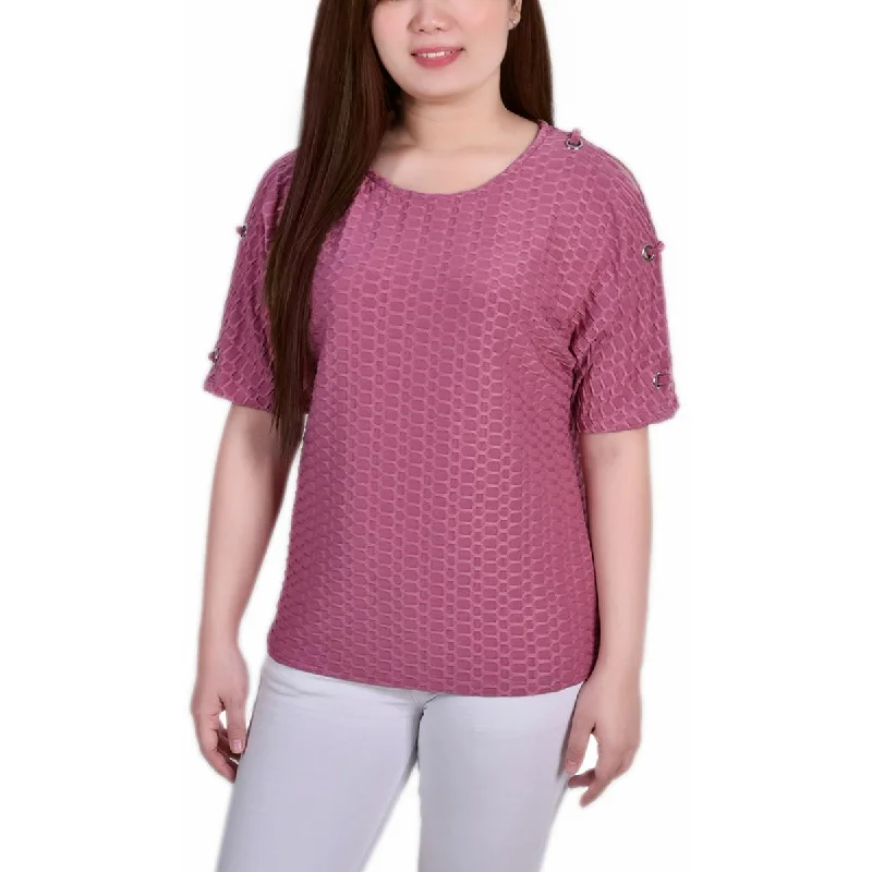 NY Collection Womens Petites Honeycomb Embellished Blouse Pastel Color Blouse