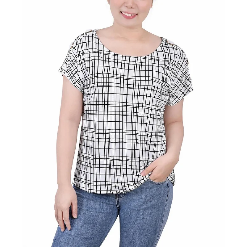 NY Collection Womens Petites Printed Jersey Blouse Polished Work Blouse