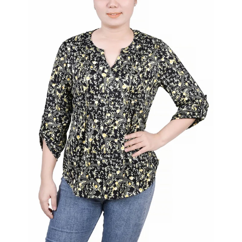 NY Collection Womens Pintuck === Blouse Frilled Cuff Blouse