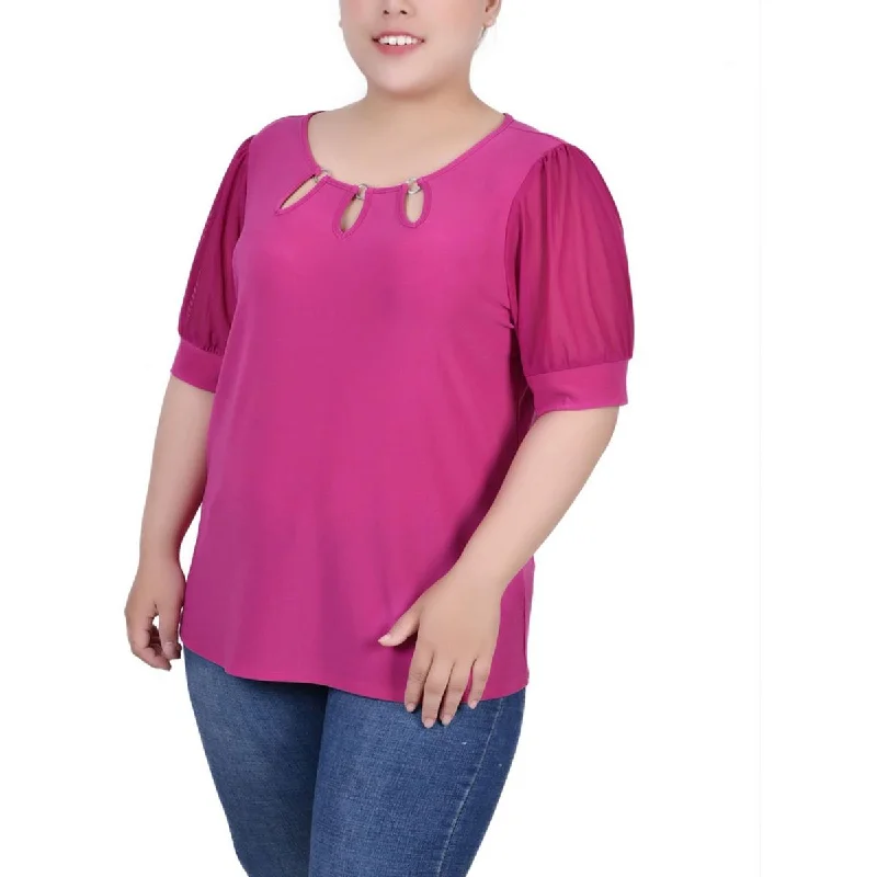 NY Collection Womens Plus   Work Bell Sleeves Blouse Short Sleeve Blouse