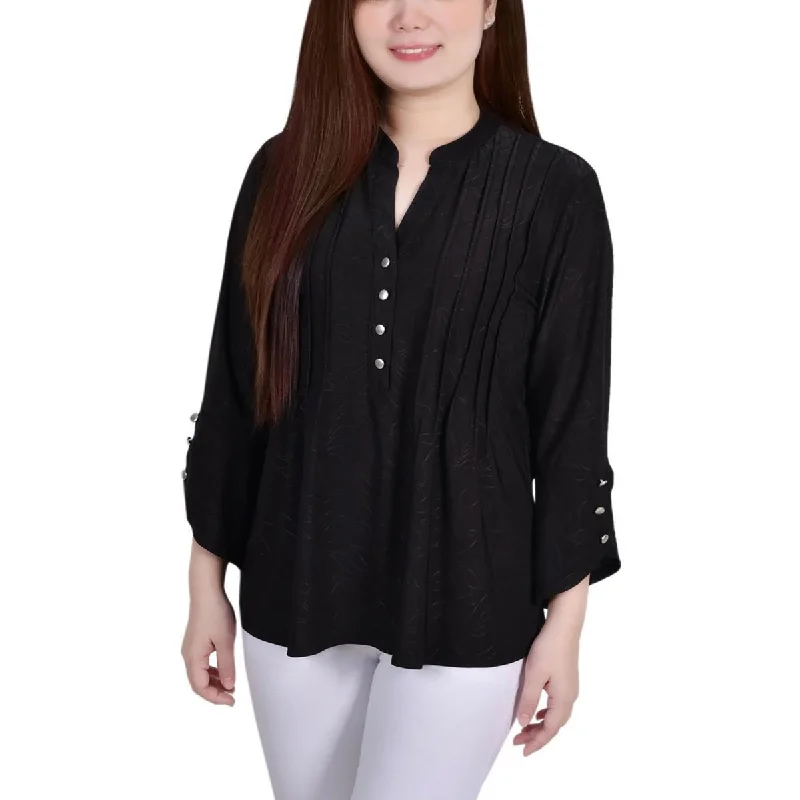 NY Collection Womens Ribbed Collar Blouse Everyday Stylish Blouse