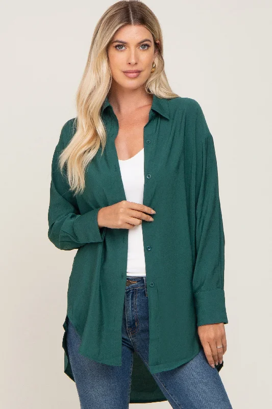 Olive Oversized Button Down Blouse Playful Puff Blouse