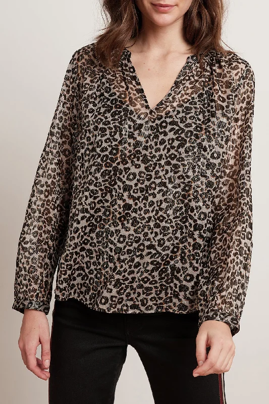 PEYTON LEOPARD LUREX LONG SLEEVE BLOUSE Business Casual Blouse