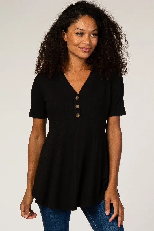 PinkBlush Black Ribbed Button Accent Blouse Sleeveless Chiffon Blouse