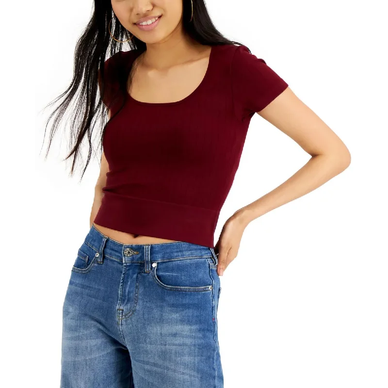 Planet Gold Womens Ribbed Knit Short Sleeve Blouse Elegant Office Blouse