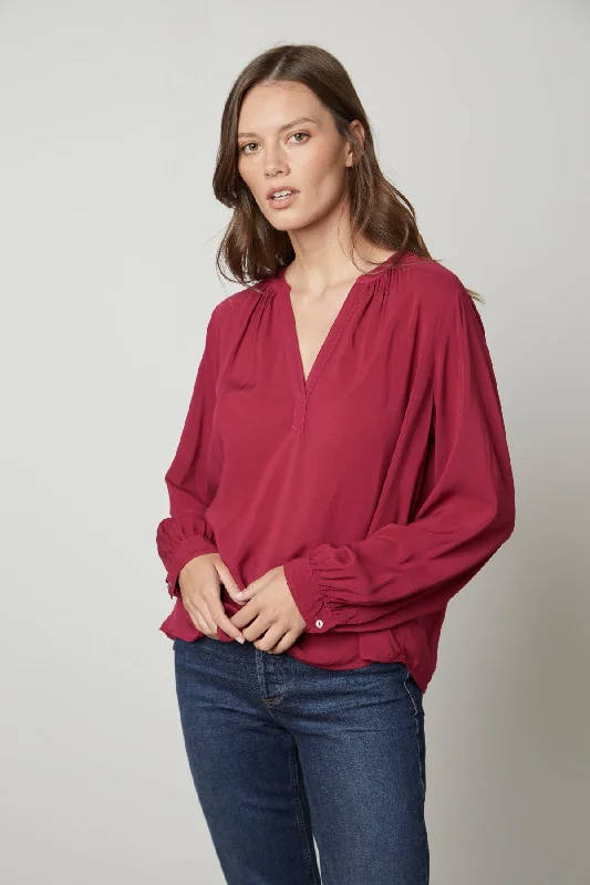POSIE SPLIT NECK BLOUSE Drape Neck Blouse
