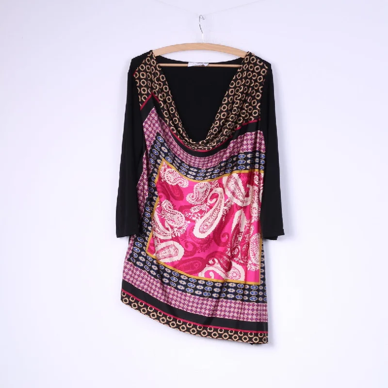 Rick Cardona Women 20 48 XL Blouse Black Abstract Print Tunic Casual Top Lightweight Floral Blouse