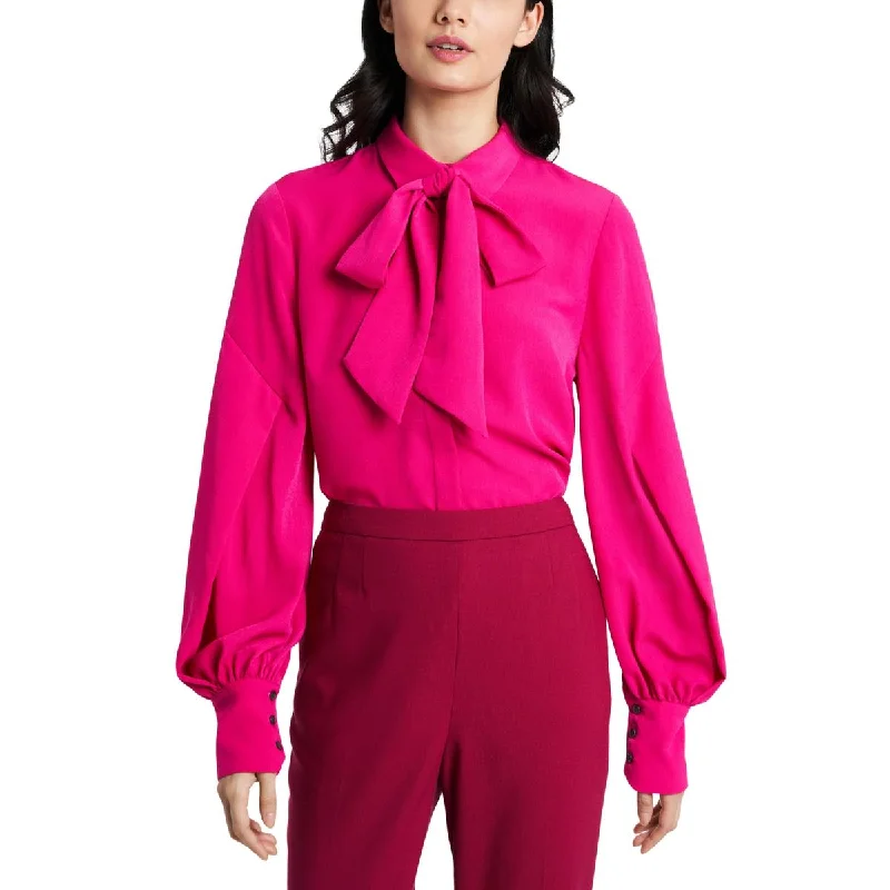 Riley & Rae Womens Camille Tie Neck Work Blouse Gathered Detail Blouse