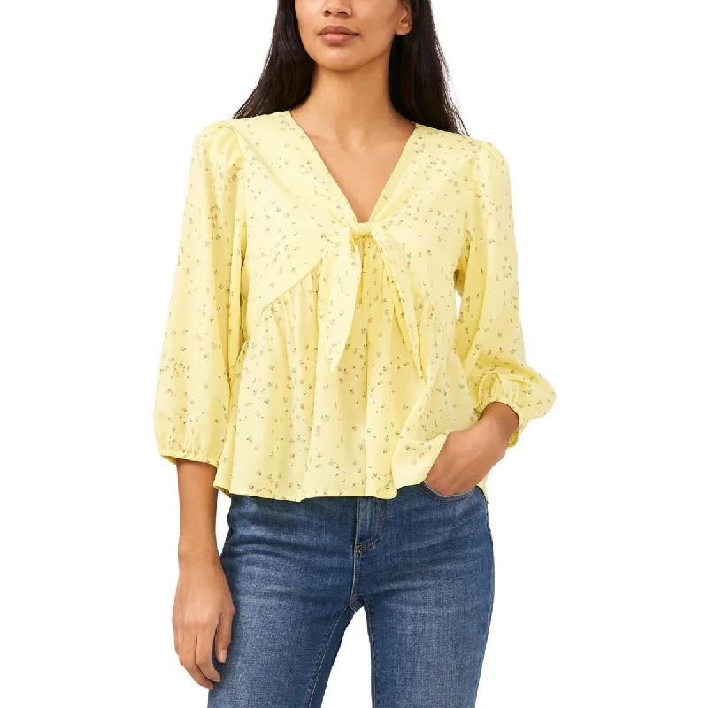 Riley & Rae Womens V-Neck Printed Blouse Everyday Stylish Blouse
