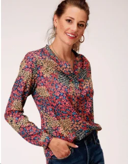 Roper Wms Studio West Collection Ls Blouse Multi - Black Friday Sale Classic White Blouse