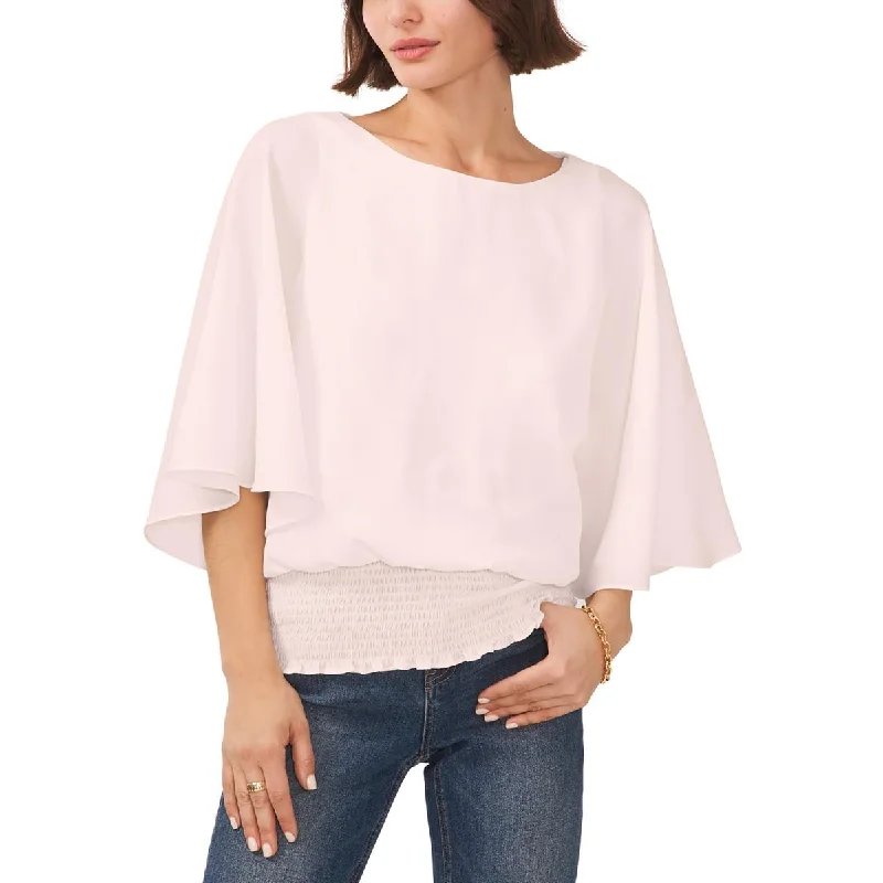 Sam and Jess Womens Butterfly Sleeve Smocked Waist Blouse Double-Layered Blouse