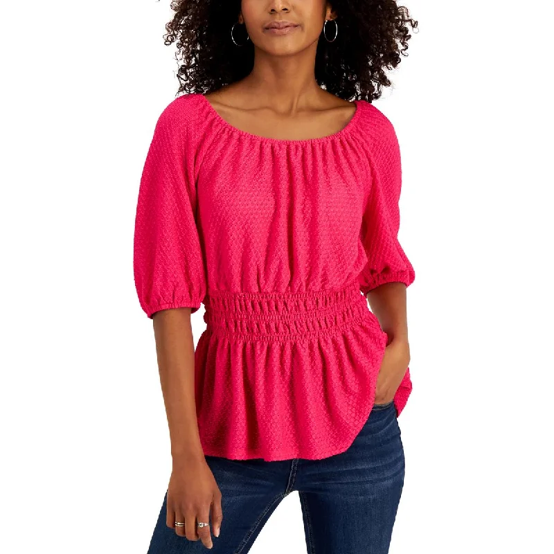 Studio by JPR Womens Smocked Waist Peasant Blouse Soft Modal Blouse