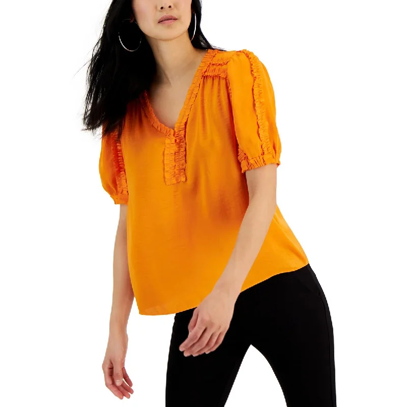 Tahari Womens U Neck Bell Sleeves Blouse Soft Modal Blouse