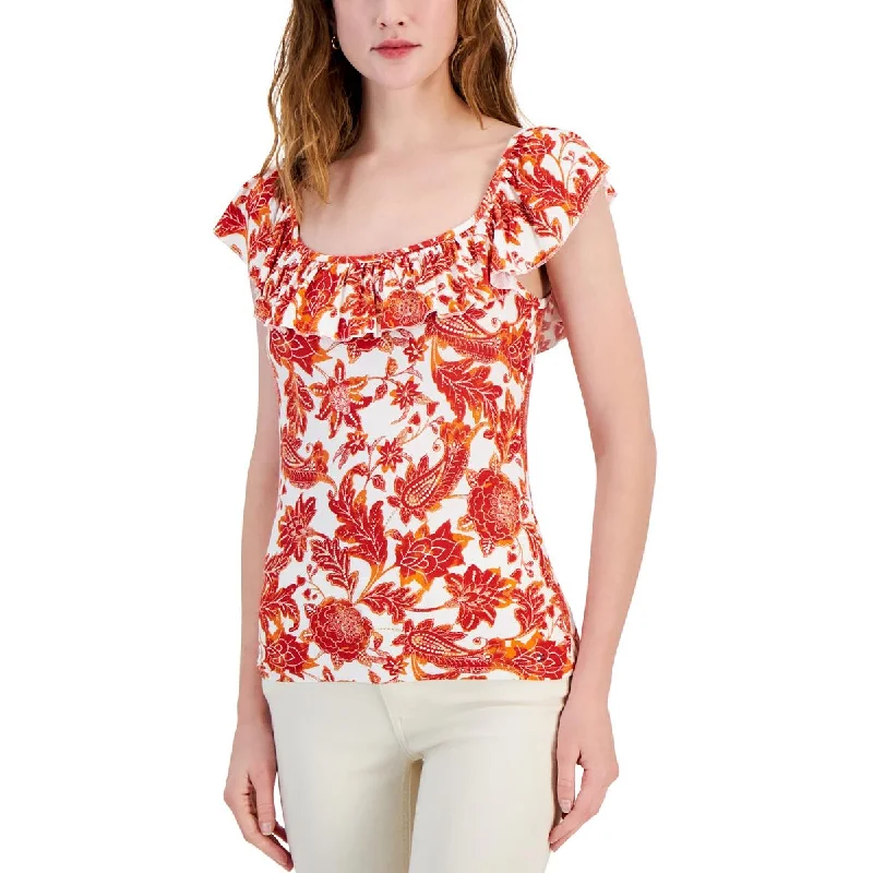 Tommy Hilfiger Womens Plus   Ruffle Butterfly Sleeves Blouse Chic Off-Shoulder Blouse