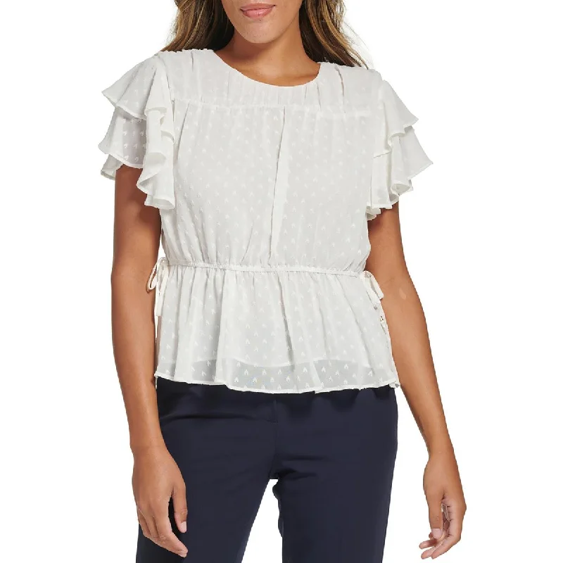 Tommy Hilfiger Womens Ruffled  Blouse Pastel Color Blouse