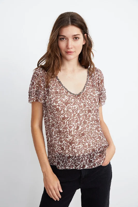 TRACIA SCOOP NECK PRINTED BLOUSE Asymmetric Hem Blouse
