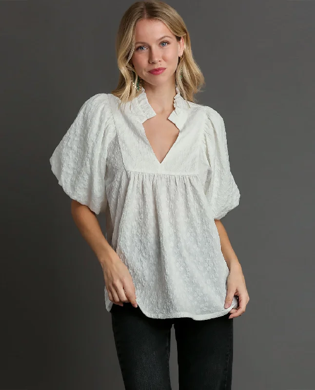 Jacquard High Neckline Blouse Sweetheart Neck Blouse