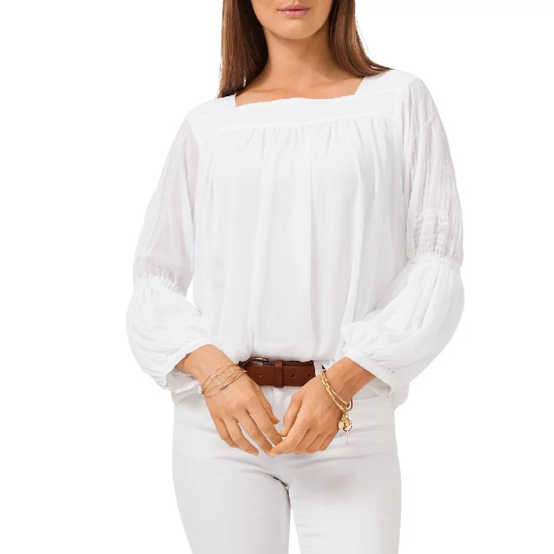 Vince Camuto Womens Chiffon Lace Trim Blouse Polished Work Blouse