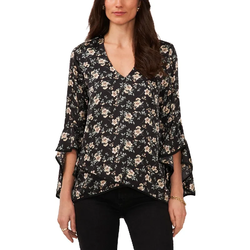 Vince Camuto Womens    Floral V Neck Blouse Peter Pan Blouse