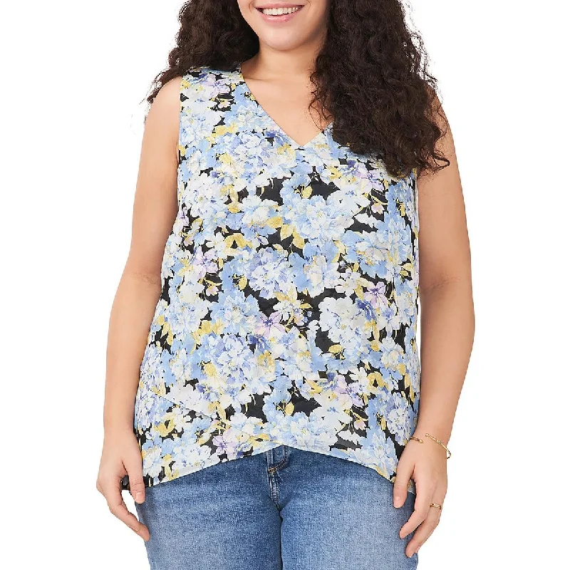 Vince Camuto Womens Plus Sleeveless V-Neck Blouse Lightweight Floral Blouse